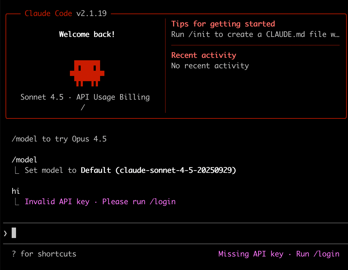 Invalid API key · Please run /login